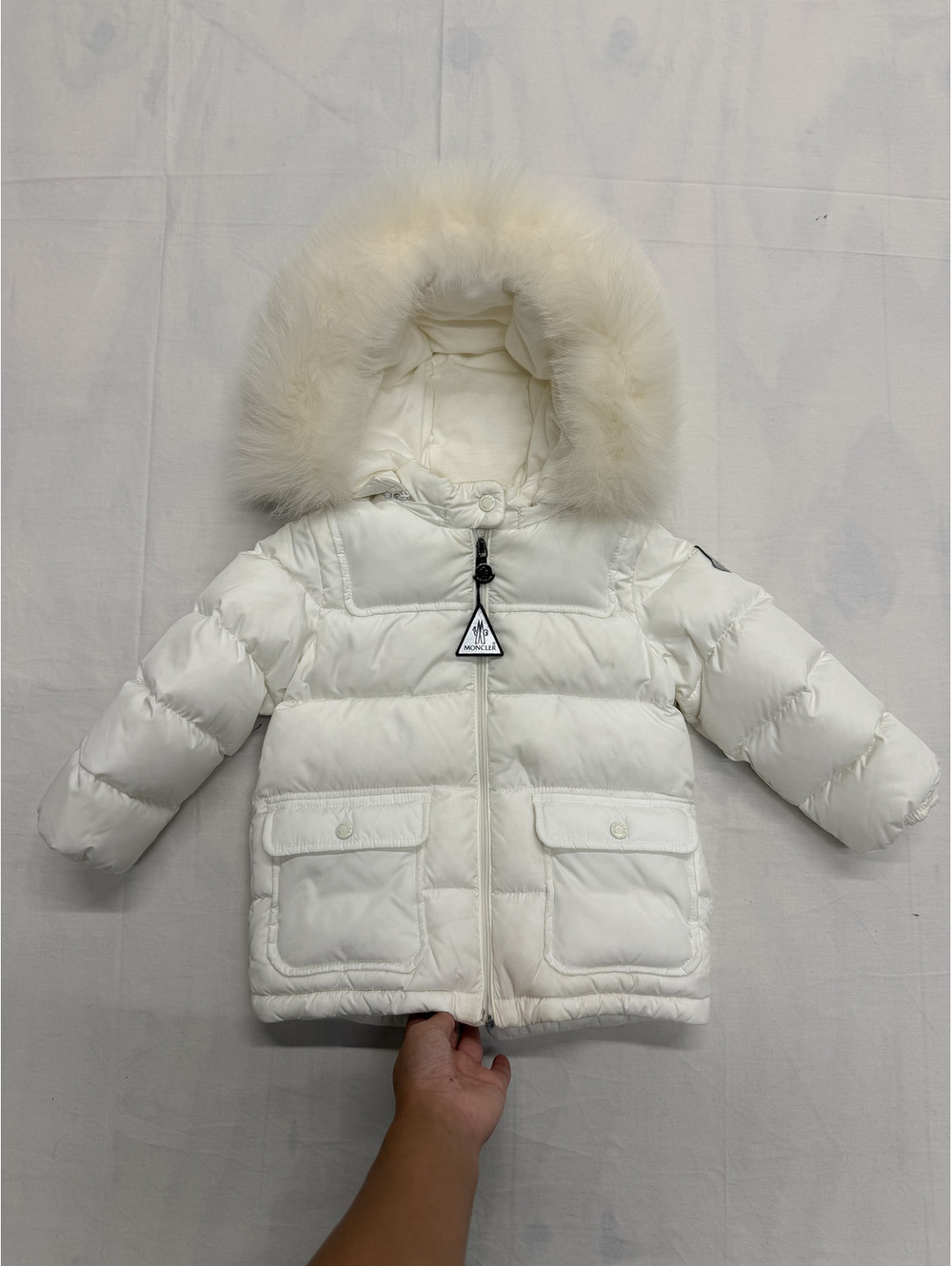 Moncler White Puffer Jacket with Fur Hood for Kids Size 18-24 Months